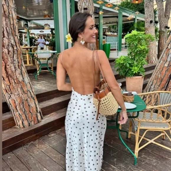 Zara White and Brown Polka Dot Midi Dress - Picture 4 of 15